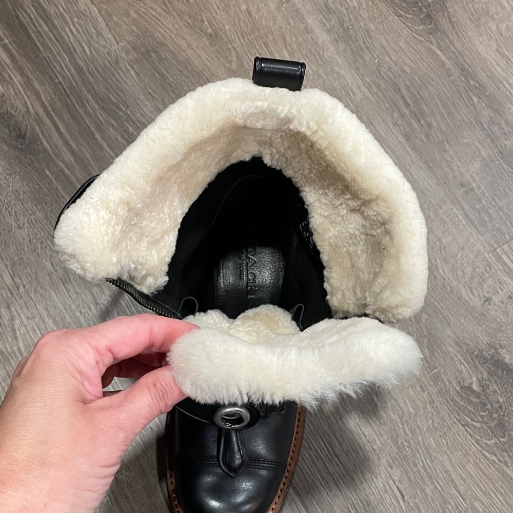 Coach 1941 Black Leather Womens Moto Boot with Shearling 2 inch heel size 8 M. - Picture 16 of 16